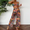 Set Summer Leaf Stampa femminile Swimsuit Fashion Bikini Set e Coverup Long Pants Set 3 pezzi Brasile Push Up Beachwear Bathing costume