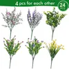 Decoratieve bloemen 24 pc's kunstmatige outdoor faux planten struiken plastic bloem bulk voor hangende plantenwand veranda raam huisdecoratie