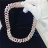 Collana maschile di gioielli personalizzati di lusso all'ingrosso 18mm 18 file di file VVS lab Diamond ghiacciata catena di collegamenti cubani moissanite