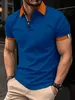 2024 Spring Mens Buttonup Polo Рубашка с твердым цветом сплайсинга с коротким рукавом лацка