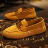 Casual Shoes Men Fashion Genuine Leather Spring Metal Button Flat Skate Street Trend Slip-on Loafers