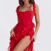 2024 New Style Slim Fit Ruffle Edge with High Split Bra Sexy Dress F42849