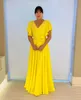 Elegant yellow Mother Of The Bride Dresses v neck back chiffon Wedding Guest Dress appliqued peplum ruffle floor length Evening Gowns