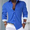 Camisas de vestido masculinas Casual Casual Plaid listrado Material macio e confortável Terno da rua Camisa de lapela 2024 plus size