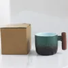 Kaffeetöpfe Gradient Glaze Keramik Retro Tasse Praktische Keramik Holzgriff Filter Tasse Feste Farben handgefertigtes Büro
