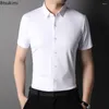 Herenjurken shirts zomer niet ironeren solide zakelijke zakelijke casual korte mouw formeel shirt heren comfortabele ijs zijden hoge elastische blouse