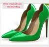 Designer women's high heels red shiny sole 8 cm 10 cm 12 cm pointed toe genuine leather stiletto heels genuine leather nude black wedding shoes 34-44