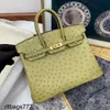 Sac à main d'autruche South Platinum Africa Skin à la main de cire faite à la main cousue BK25 BRONZE GOLD BOUTON HANDELD FEMMES VEUX CUIR Général