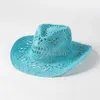 Orange 2024 Cowboy Straw Hat Hand-woven Hollow Mens and Womens Summer Sun Hat Jazz Straw Hat Western Cowboy Hat sombrero 240412