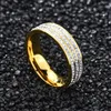 Women Band Tiifeany Ring smycken Inhemska personliga och fashionabla rostfritt stålring med tre rader med vit sten diamant inlay par inlagd lera