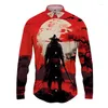 Men's Casual Shirts Japanese Samurai 3D Printed Lapel Shirt ManWomen Fashion Long Sleeves Button Tops Oversized Unisex Clothing