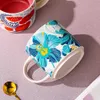 Tasses mignonnes tasse de petit-déjeuner en céramique peints à la main 450 ml de fleurs motif lait milbe tasses de café sous-glaçure Pot en porcelaine Beau cadeau pour ami J240428