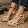 Sandalias de tacón de cuña para la correa del tobillo para mujeres 2024 plataforma gruesa gruesa de sandalias mujer hebilla de verano zapatos de gladiator damas 240424