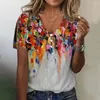 Blouses pour femmes T-shirt d'été élégant imprimé en V imprimé pour un haut décontracté en vrac avec des manches courtes à la mode