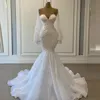 Witte zeemeermin trouwjurken bruidsjurken kralen Kralen Lace Applique Nigeriaans Arabisch huwelijksjurk Robe de mariee