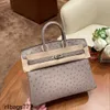 Sac à main autruche Famille Platinum All South African Portable Femmes Portable Real Luxury Matching Gold Bouton Gence Genuine Cuir