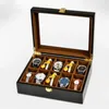 Europeiska stilklockor Fall 6/10/12 Slots Watch Storage Box Wood Organizer Fashion Present Box Men and Woman Wrist Watch Box 240425