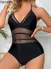 Vigoashely Sexy Black Leta Halter Swimwear Women Mesh Patchwork Push Up One Piece Swimsuit Monokini BAME STRADA SULLA SUGGERIMENTO 240423