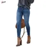 Dżinsowe dżinsy pulabo kobiety wysoka rozciąganie średniej talii szczupłe sproszone spodnie dżinsowe umyte demin jeggingi damski wiosna jesienna chuda spodnia