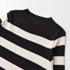 Casual Dresses Black White Striped Knitted Midi Dress Women 2024 Autumn Long Sleeve O-Neck Sweater Femme French Slim