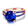 Con piedras laterales zss moderna rosa oro plateado cz anillo de piedra azul grande de cielo para mujeres joyas de compromiso de boda regalo