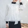 Blouses pour femmes Qoerlin Polka Dot mousseline de mousseline Femme 2024 Fashion coréenne Élégante longue lanterne à manches Bow Tops