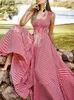 2023 Boheemse vakantie Sundress Zanzea Summer Elegant Maxi Dres Chic Striped Robe Longue Beach Party Mouwloze jurk 240419