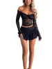 Vrouwen S 2 -delige outfits sexy kant y2k ruche Zie door lange mouw crop top bodycon mini rok sets retro gaan uit 240419