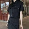 2ピースセットの女性デザイナー服のワークウェアボタンデザインクラシックPRトライアングルロゴダブルポケットデザイン短袖トップショートスカートセット