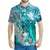 Męski Polos Fashion Blue Ocean Phith Polo Shirt Men 3D Sea Printing Lapel Bluzka z krótkim rękawem Summer Harajuku