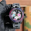 Watch Men 40 mm Automatyczny ruch mechaniczny zegarki Wysokiej jakości szklanka szklana bransoletka ze stali nierdzewnej Rainbow Diamond Circle Watch Luminous Font Montre de Luxe