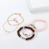 Link Bracelets European & American Trendy Creative Wooden Bead Love Letter Chain Wrap Bracelet Gold Color Heart 5PCS/LOT