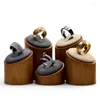 Jewelry Pouches 3PCS Wooden Ring Display Stand Organizer With Microfiber Round Rack Racks For Showcase
