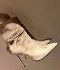 2024 Hiver Élégant Design Metal Lock Decoration Calf High Heel Boots côté Zip Chaussures Point Fashion Bootstoe Stiletto Bottes de cheville Chaussures Femme Tom Ford Boot Boot