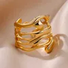 Pierścienie opaski Pierścień ze stali nierdzewnej złotą zagłębiony pierścień damski zaręczyny