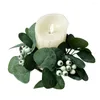 Fleurs décoratives Rustique Eucalyptus Decor Wreath Candle Ring Set for Home Wedding Party Table Centorpiece Decoration Green Artificiel Green