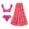 Set Women's Mini Ruffle Stampa Bikini Set e Skirt Chic Swimwear Luxury Two Tiece Swimsuit Beach Abita