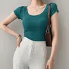 Aossviao 100% coton t-shirt Femmes Summer Slim Solide Basic T-T-shirt Colord Casual Tshirt coréen O Col Khaki Tops 240426