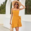 Lässige Kleider Wyblz Sommer Polka Punkte Kleider elegant gelb Chiffon Rückenless Boho Beach Party Mini für Frauen 2024 Urlaub Sundress S L.