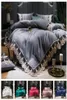 Luxus 2 oder 3 oder 4PCS Spitzen Seiden Bettwäsche Set Satin Bettdecke mit flachem Blatt Reißverschluss Twin Queen King 7 Muster 2012106405781