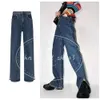 Ksubi Femmes Jeans Designer High Waist Barrel droit à l'extérieur du design de la fente Dark Blue Denim Pantal