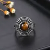 Band Rings Retro textured circular 8MM natural tiger eye ring womens gemstone S925 sterling silver engagement ring exquisite jewelry gift Q240427