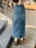 Rokken chique gesplitste hoge taille A-gevoerde midi lengte denim rok Koreaans ontwerp streetwear onregelmatige faldas vrouwen voorjaar herfst vintage saia