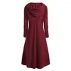 Casual klänningar Autumn Winter Tunic Hooded Dress Long Robe Cloak Knight Gotic Fancy Fashion Solid Color Sticked Female Vestidos