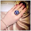 925 ringar för kvinnor kubik zirkoniumblå blomma rotera öppen ring justerbar pekfinger vintage fina smycken 240424