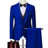 Abiti da uomo Autunno business casual colore solido 3 pezzi / maschio due bottoni blazer jacker cappotto pantaloni gilet whitcoat