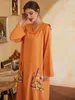 Ubranie etniczne muzułmańska modlitwa Dubai Abaya Long Dress Women V-Neck Rleeves Emporidiery Eleganckie Maxi Eid Ramadan Islam