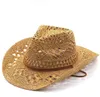 Chapéus de aba larga moda Moda Holdada Handmade Cowboy Straw Hat Men masculino Viagem ao ar livre Praia unissex sólida Western solar CAP36848578