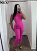 kliou Summer Women Jumpsuit Sexy Hollow Out Half Backless Body-shaping Clothing Solid Sleeveless Workout Gym Overall 240410