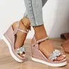 Womens Summer Wedge High Heel Sandals Platform Sandaler med öppna tjocka sulor Casual Shoes 2024 Gold Silver Pink Sandals 240426